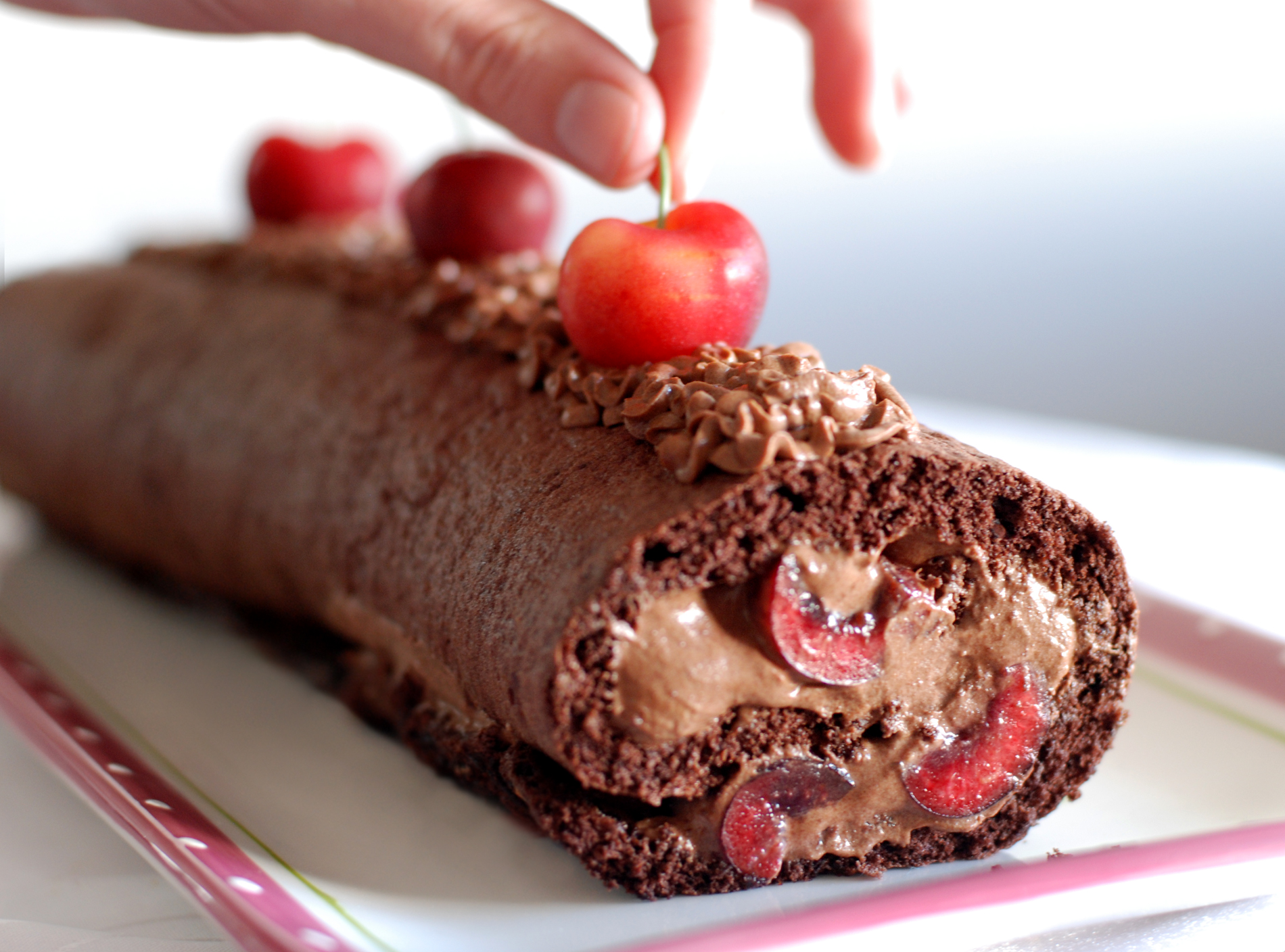 Chocolate Cake Roll with Cherries