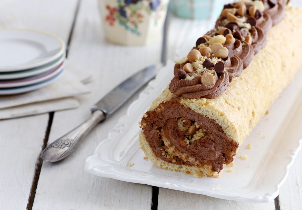 Peanut Butter Cake Roll with Chocolate Filling