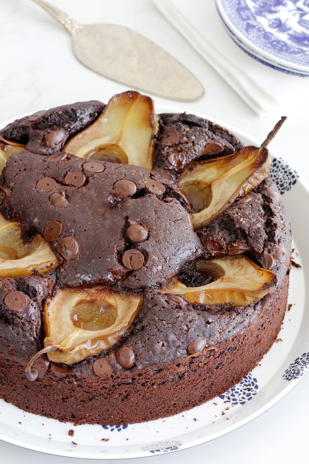 Pecan Chocolate Cake with Pears