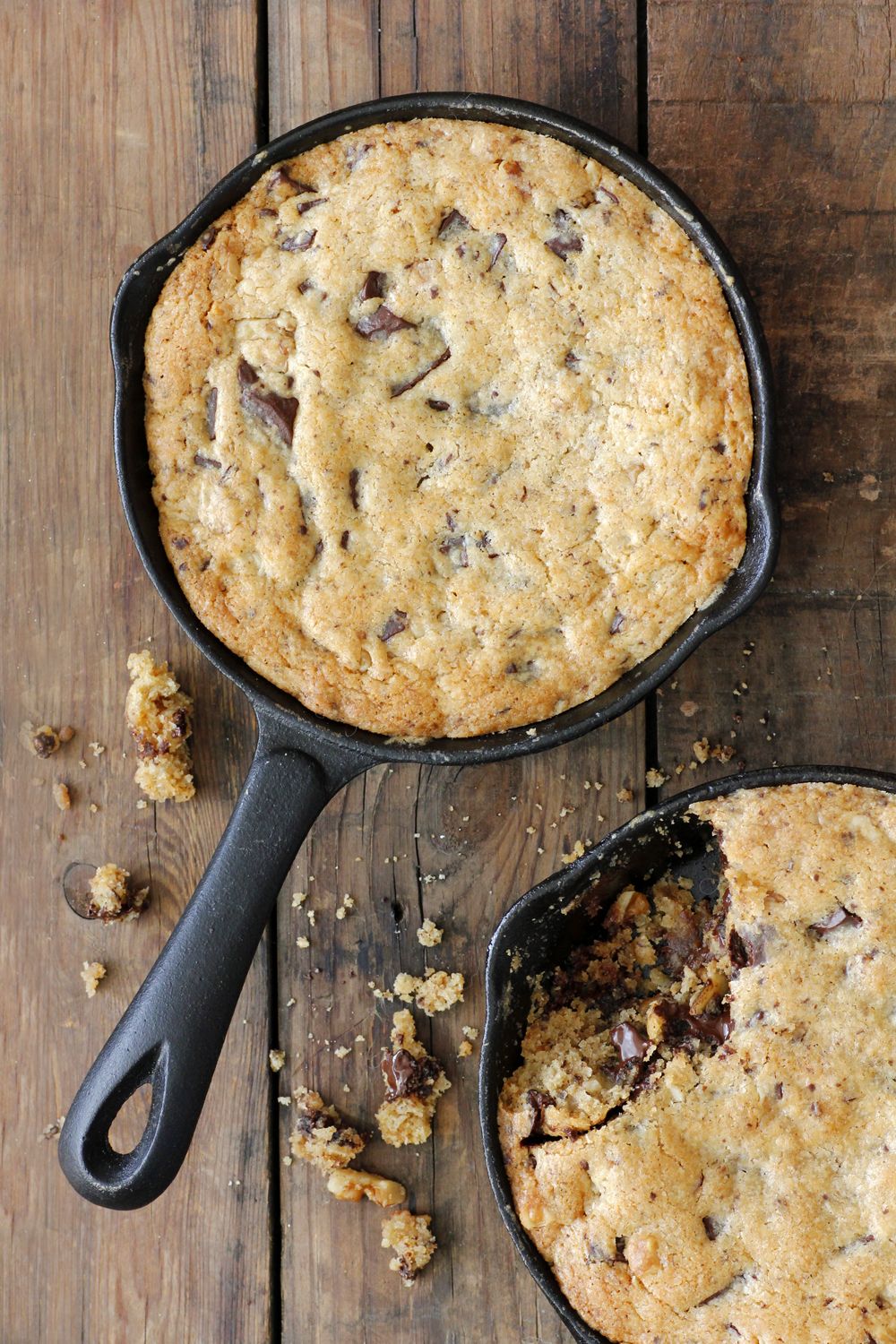 Giant Chocolate Chip Cookie in a Pan with Peanut Butter and Walnuts
