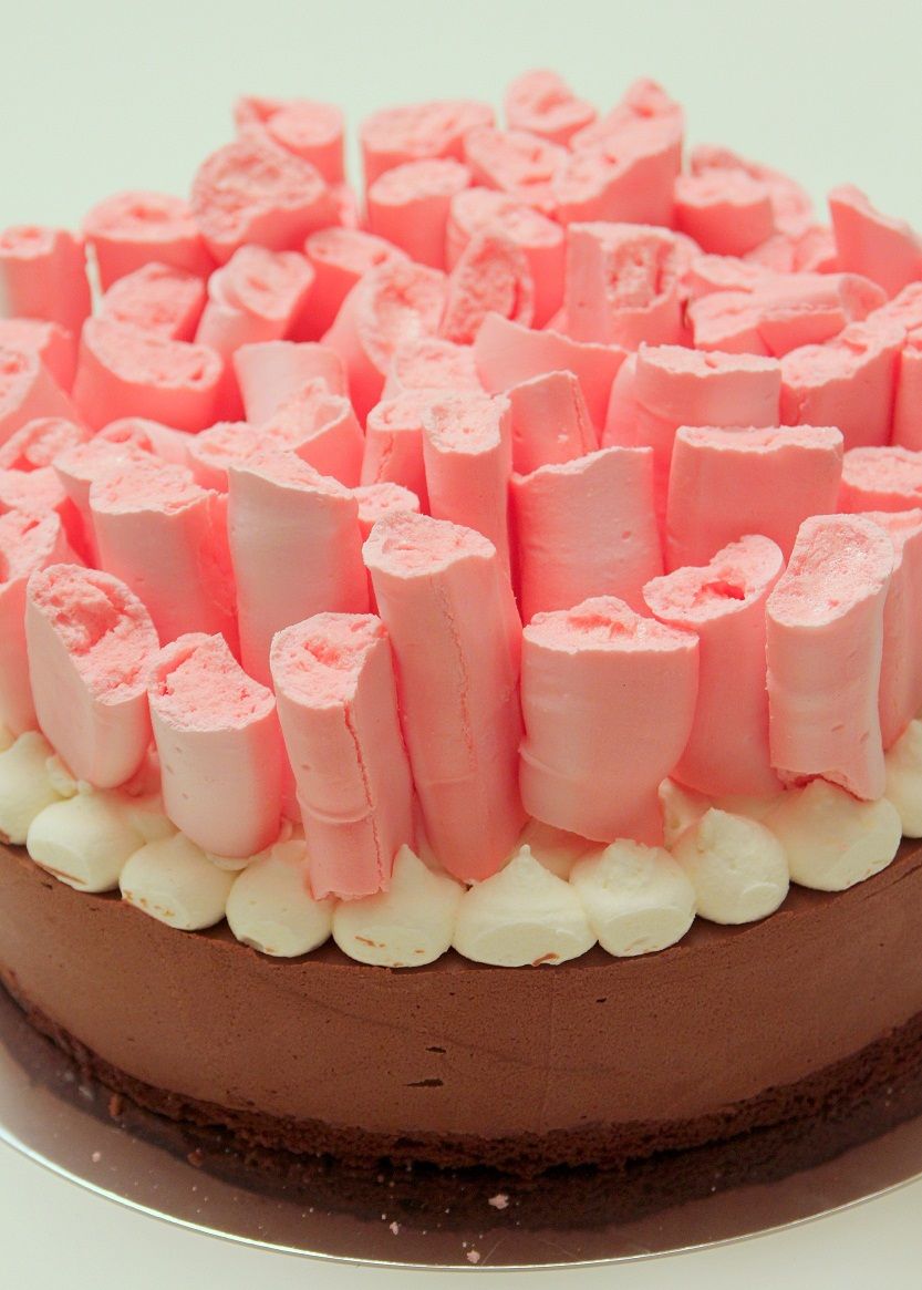 Chocolate Mousse Cake with Pink Meringue