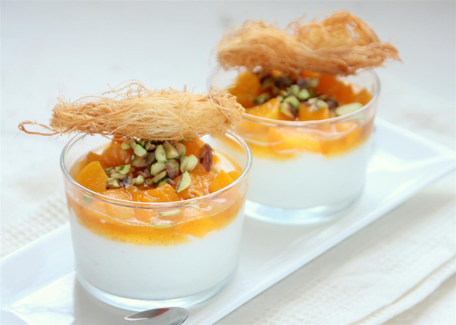 Apricot Dessert Cups with Yogurt Cream, Pistachios and Kadaif