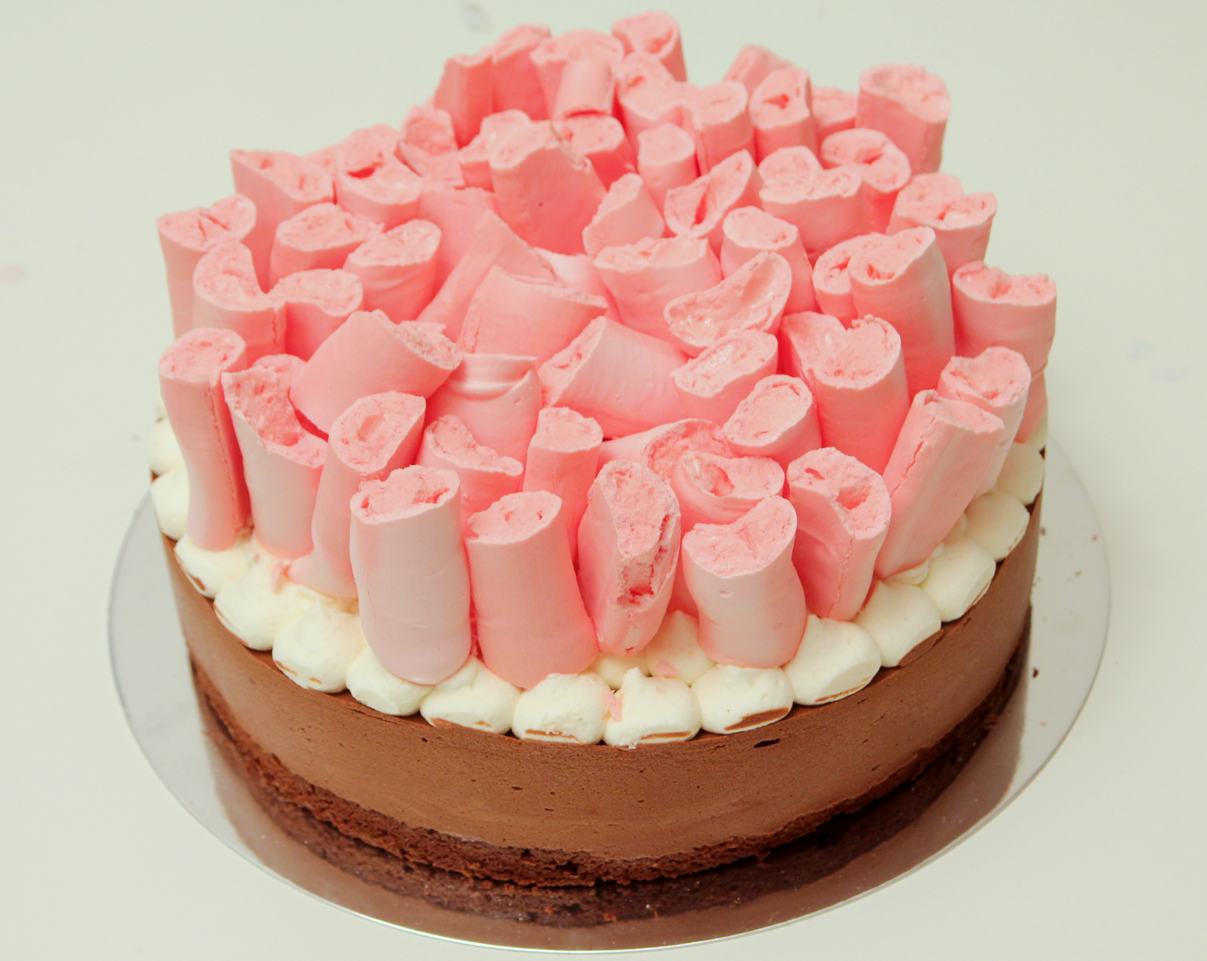 Chocolate Mousse Cake with Pink Meringue