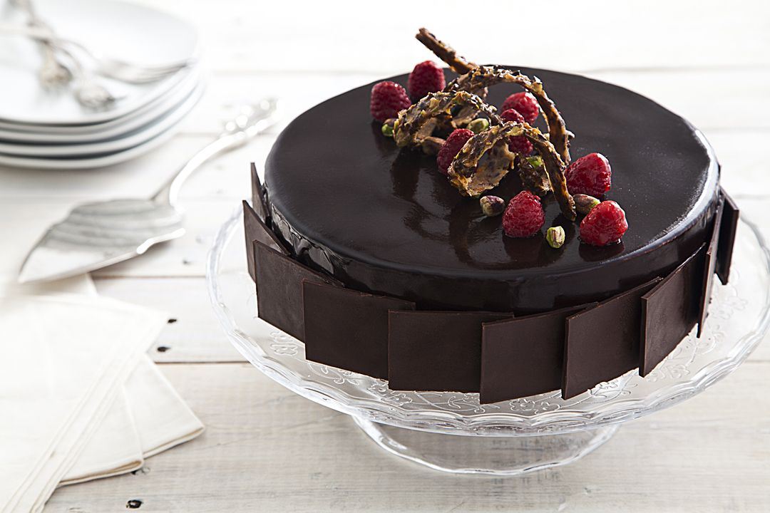 Pistachio and Raspberry Chocolate Mousse Cake