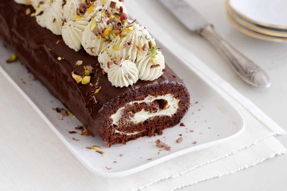 Gluten Free Chocolate Cake Roll with Pistachio Cream