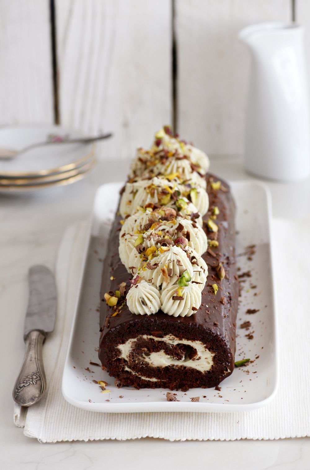 Gluten Free Chocolate Cake Roll with Pistachio Cream