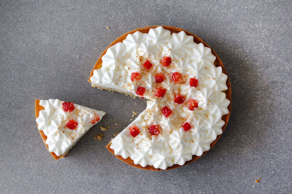 Coconut Tart with Strawberries and Rose Water