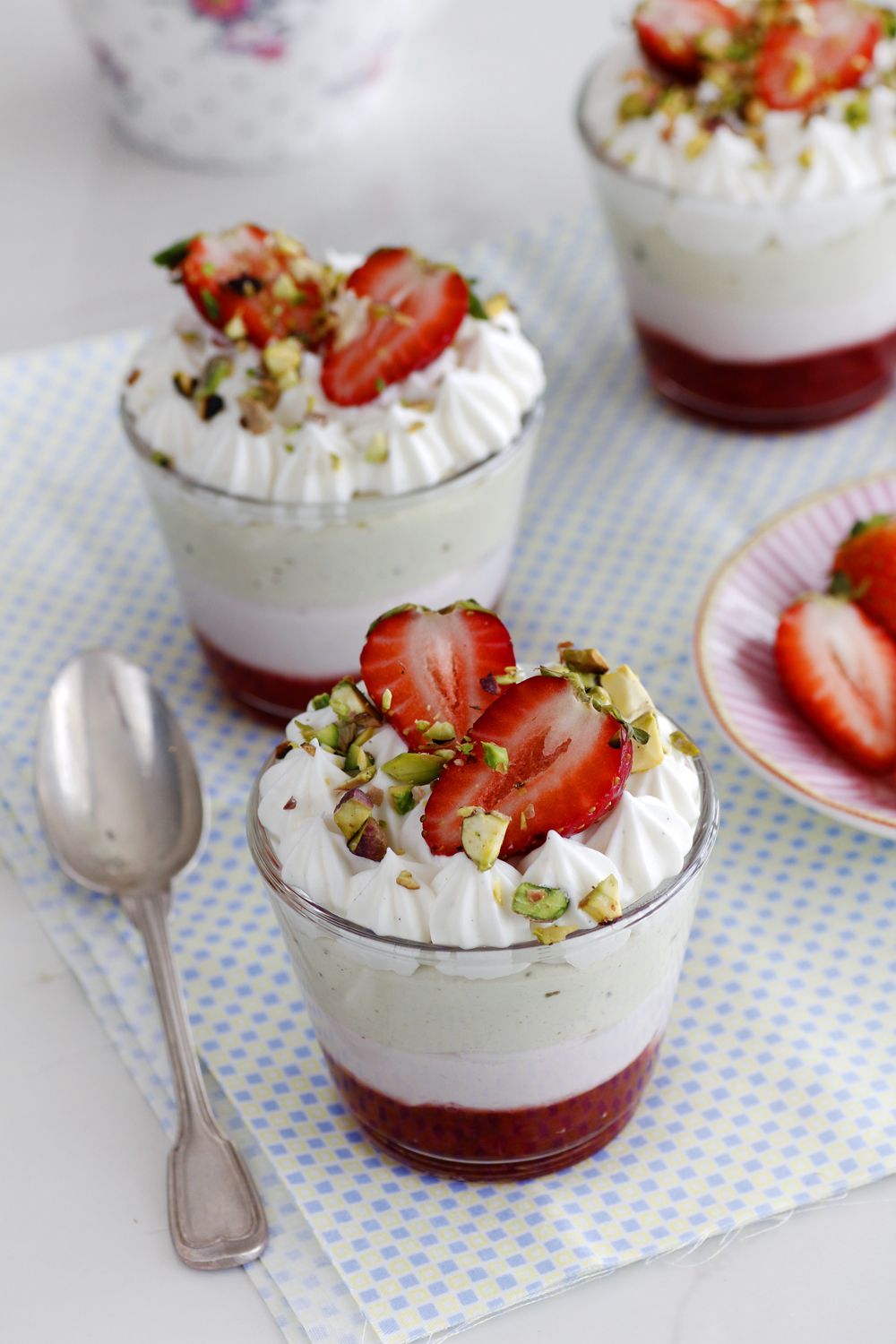 Pistachio and Strawberry Parfaits #strawberry #recipe #parfait #baking #dessert #glutenfree #pistachio