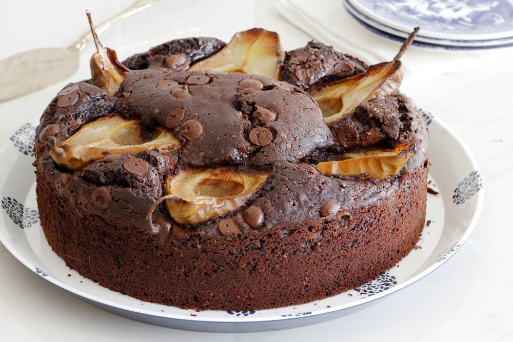 Pecan Chocolate Cake with Pears