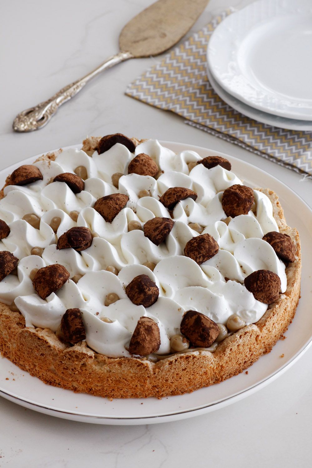 Almond Meringue Cake with Coffee and Whipped Cream