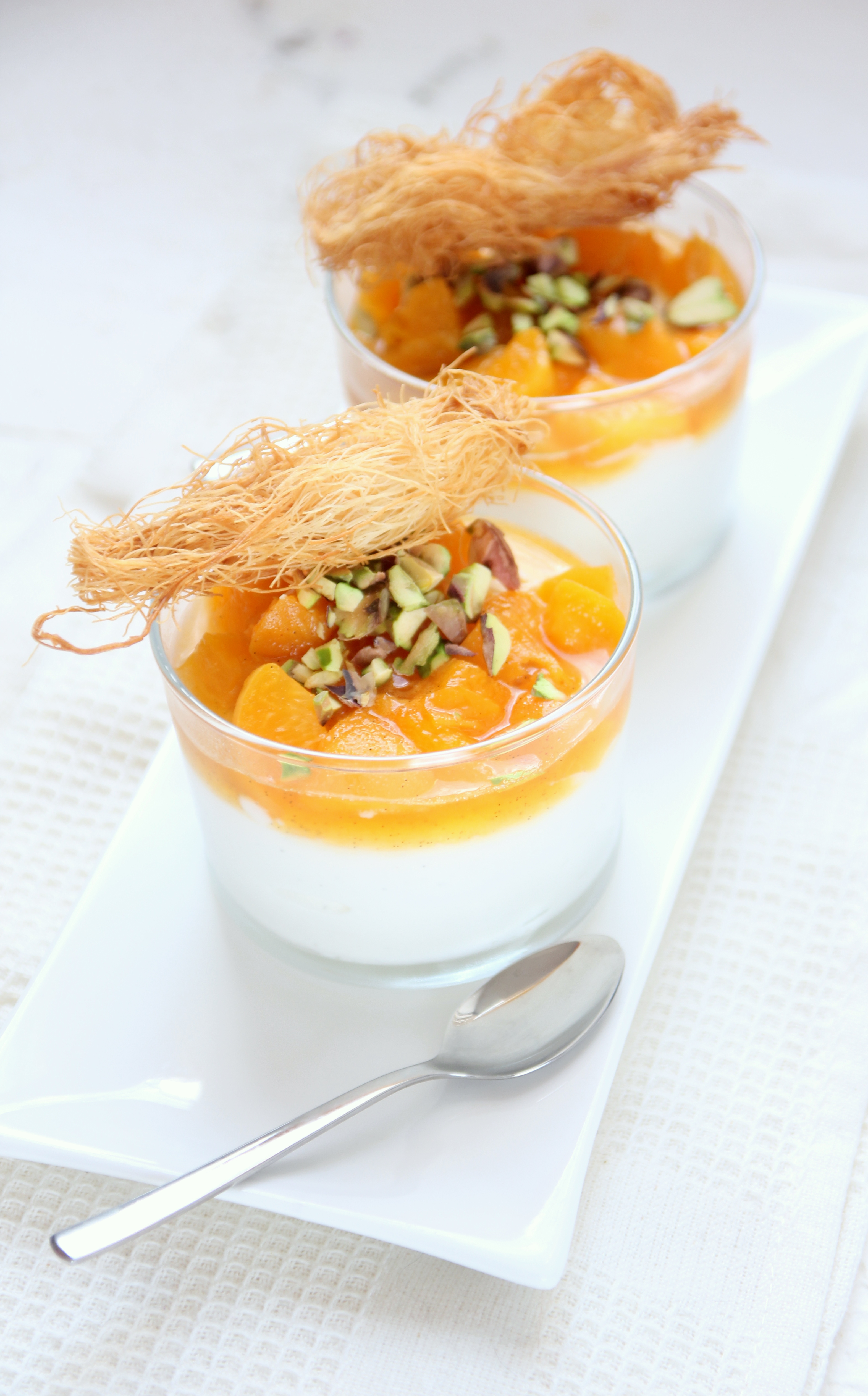 Apricot Dessert Cups with Yogurt Cream, Pistachios and Kadaif
