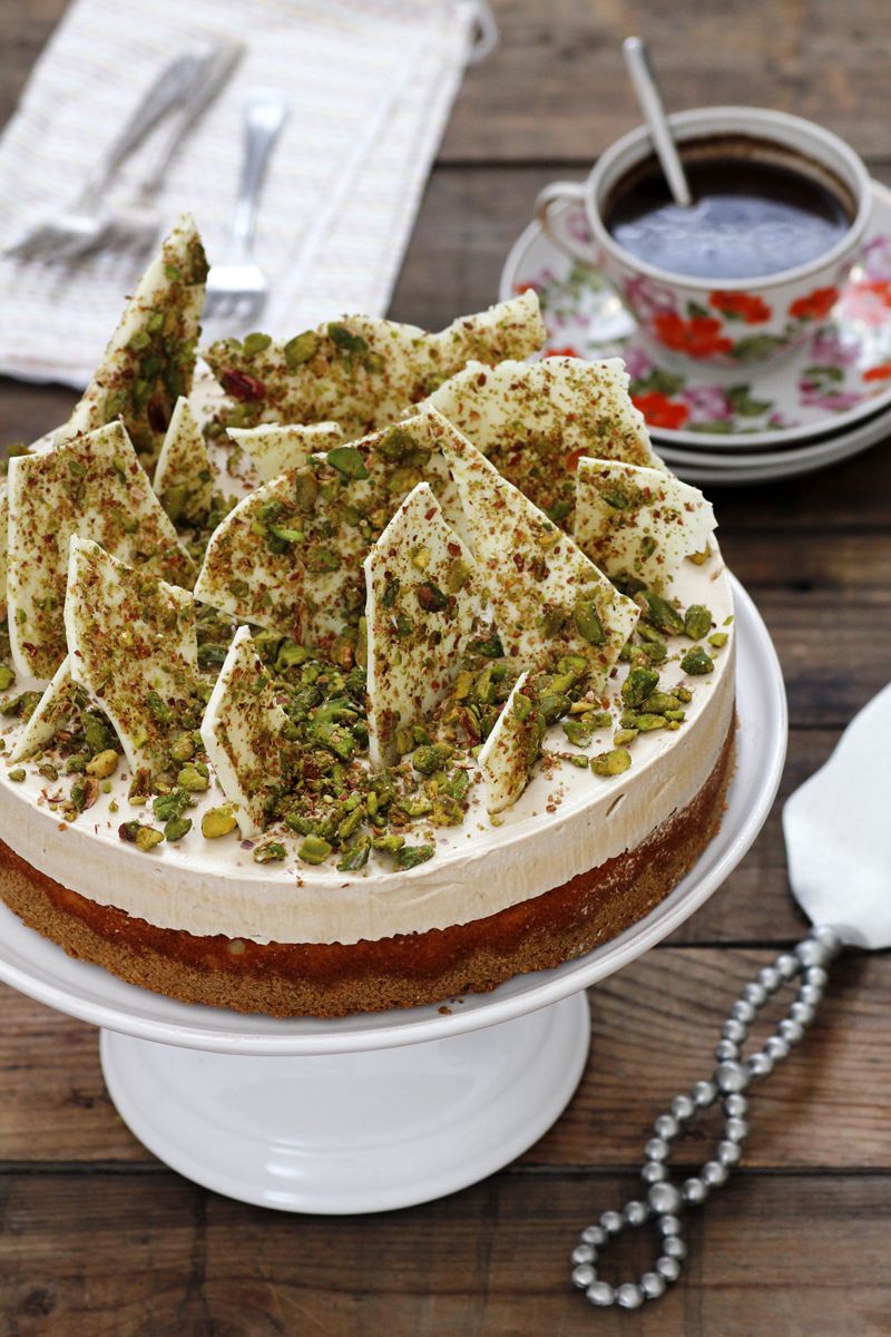 White Chocolate Cake with Coffee Cream and Pistachio