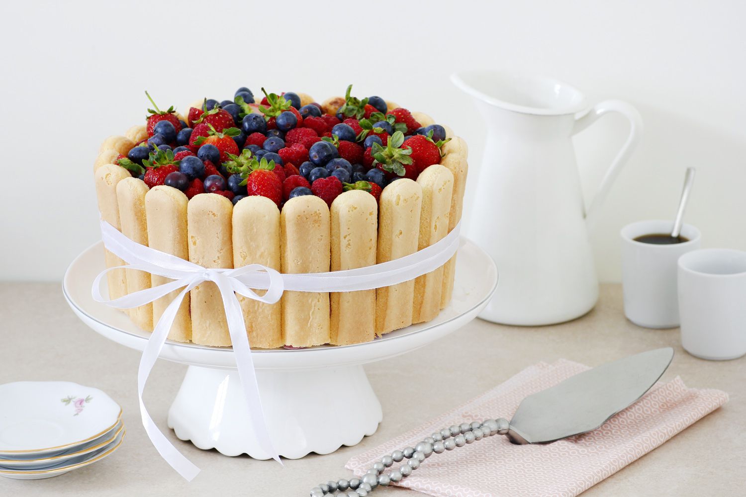 Chocolate and Vanilla Charlotte Cake with Berries