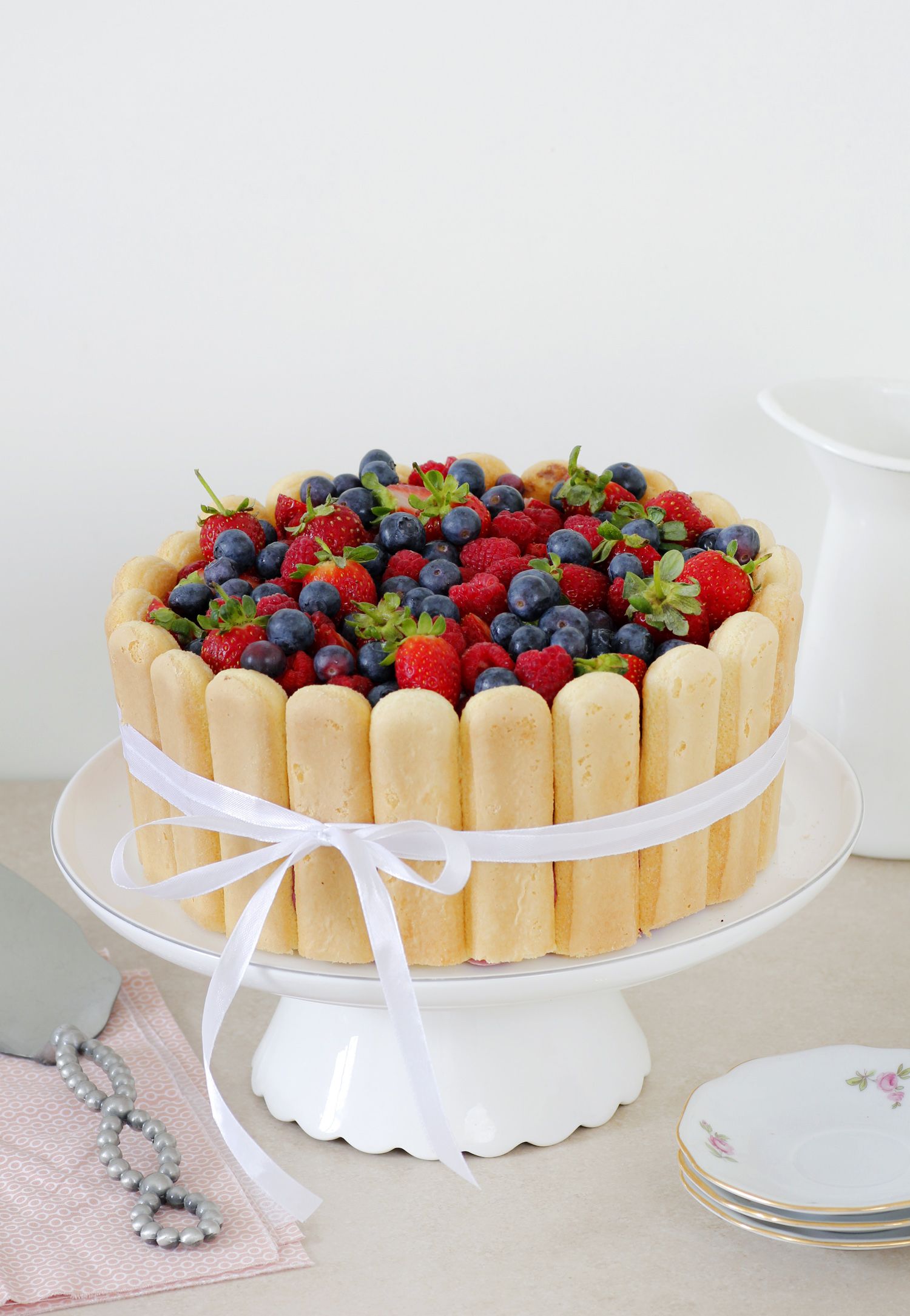 Chocolate and Vanilla Charlotte Cake with Berries