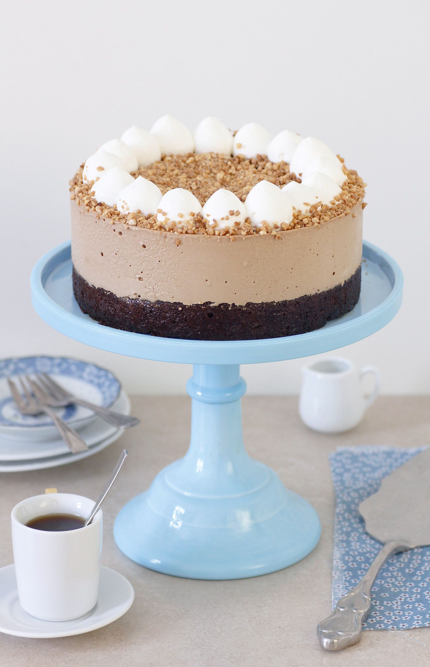 Coffee Mousse Cake with Chocolate and Hazelnuts