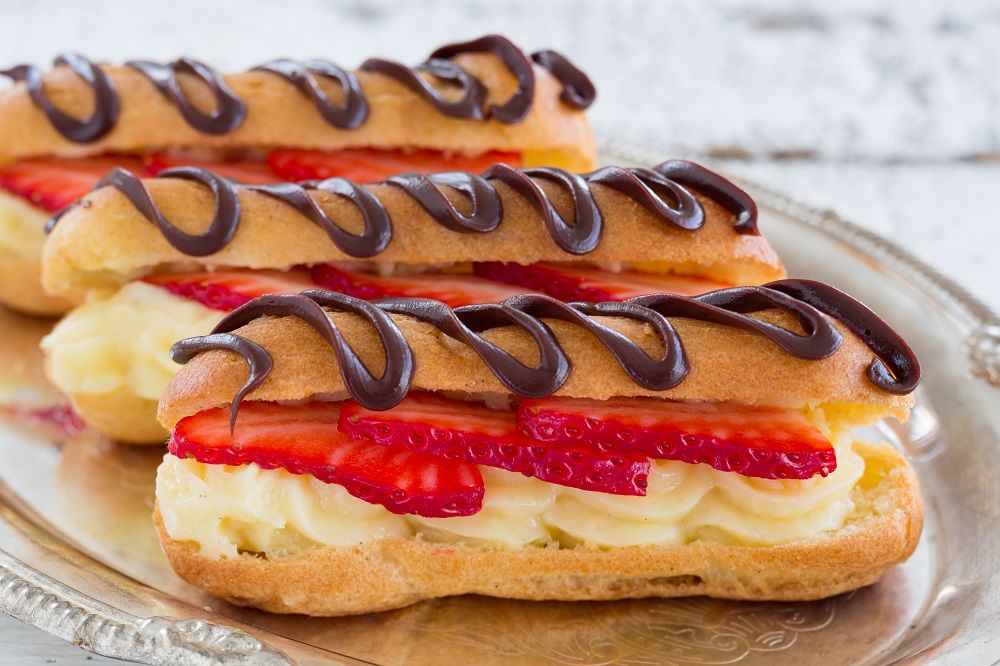 Dairy Free Eclairs Filled with Vanilla Coconut Cream, Strawberries and